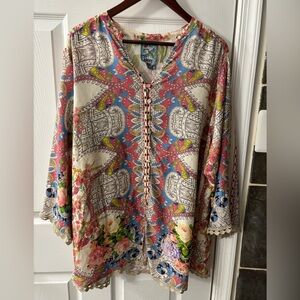 Johnny Was Cream Tunic with Multicolor Floral & Paisley Print